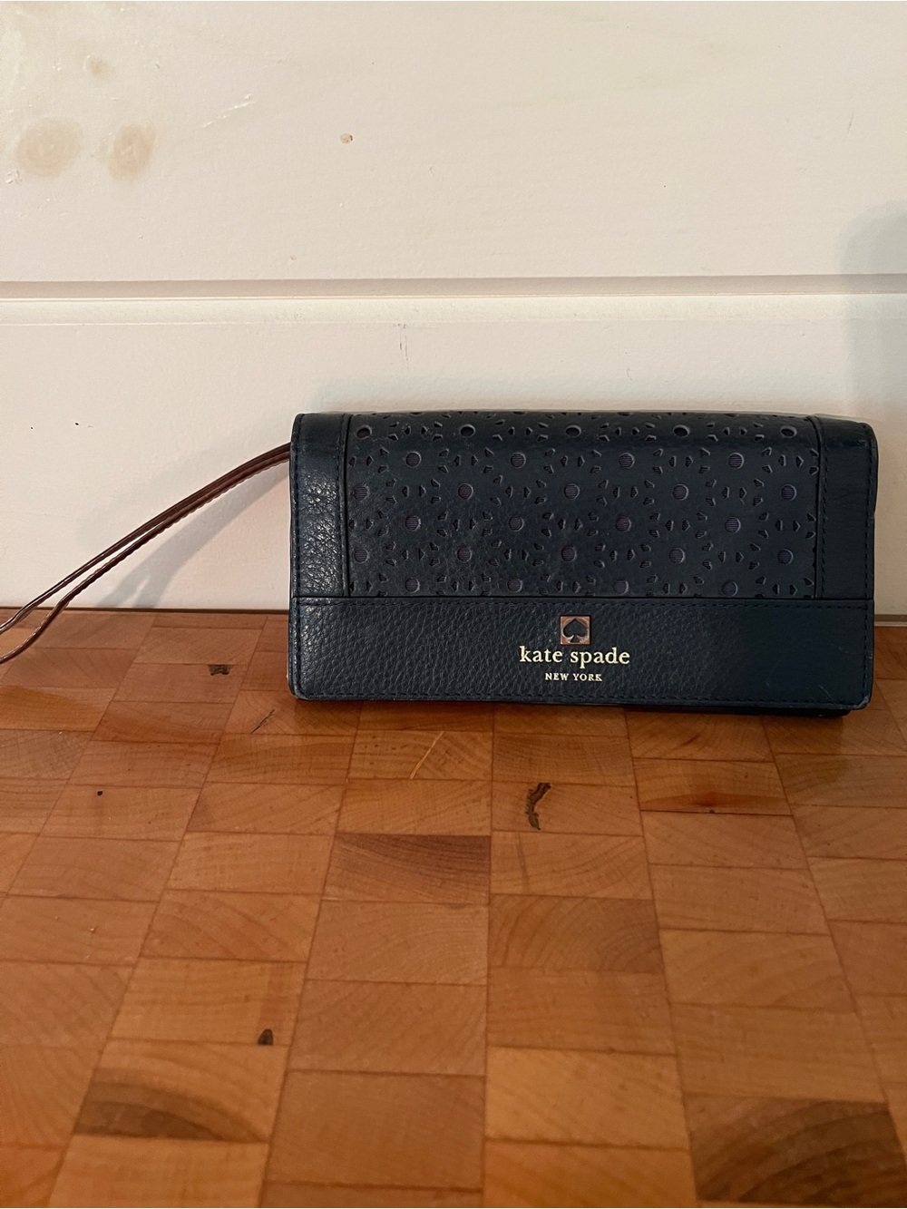 kate spade New York Blue Leather Perforated Clutch Wallet/Wristlet - Picture 2 of 4
